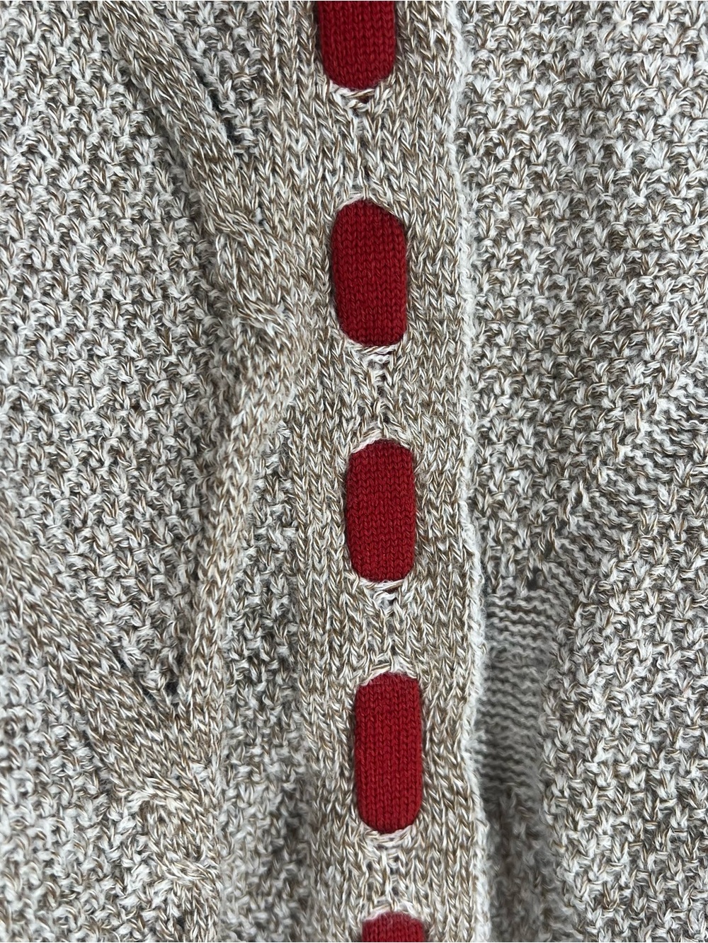 Textured Knit Hooded Cardigan with Red Trim - Picture 5 of 7